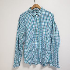 EXPRESS Button-Up Shirt Men's Size XL 100% Cotton Long Sleeve Blue Plaid Fitted